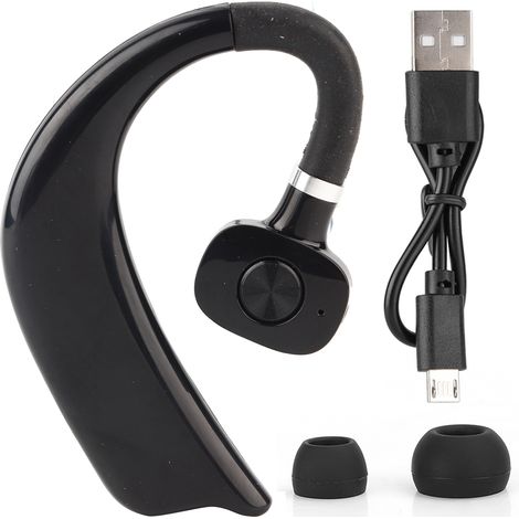 Casque Bluetooth sans fil étanche écouteurs intra-auriculaires stéréo mono crochet d'oreille noir (1/5)