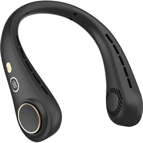 Ventilateur de Cou Portable, Mini Ventilateur Silencieux Sans Pale, USB Ventilateur Cou avec Affichage de Puissance, 5 Vitesses, Mains Libres, Idéal pour Bureau, Maison, Voyage (Noir) (1/5)