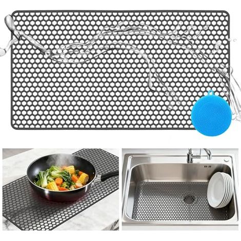 [JAMAIS UTILISÉ] Tapis d'évier en silicone pour la cuisine, 72 x 40 cm, découpable, protège-évier, tapis d'égouttage, tapis multifonctionnel (1/5)
