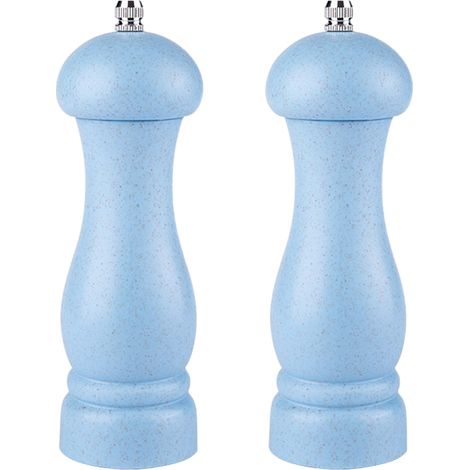 Moulin à sel et à poivre de haute qualité en bois de chêne, à mouture réglable et rechargeable, coffret bleu clair. (1/4)