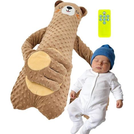 Coussin Berceur Apaisant - Peluche Apaisante avec Télécommande  Douillet et Réconfortant,pour Garçons, Filles, Lit,Marron (1/5)