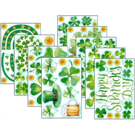 9 Bögen Kleeblatt-Wandtattoos, St. Patrick's Day Fensteraufkleber, Wanddekoration-30x 20Cm (1/2)