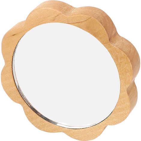 Miroir de maquillage rond, petit format, à main, encadré de bois, avec cadre en verre et cadre en bois, idéal pour les femmes. (1/5)