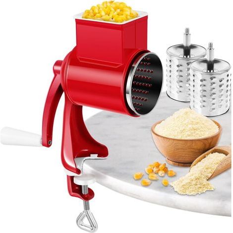 Manuelle Nussmühle, manuelle Nussmühle mit 2 abnehmbaren Trommelmessern, manuelle Erdnussmühle mit Edelstahlkurbel für Mais, Gewürze, Käse, Gurken, Karotten