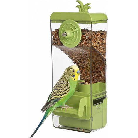 Mangiatoia automatica a gabbia, con trespolo, per piccoli uccelli, parrocchetti, canarini, calopsitte e fringuelli (Verde) (1/5)