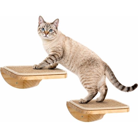 Lot de 2 escaliers pour chat avec tapis à griffer - Étagères grimpantes en bois - Pour chats - Accessoires pour perchoirs (1/5)