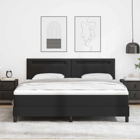 Cama tipo Box Spring Negro 180 x 200 cm Cuero sintético (1/5)