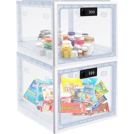 Boîte à pharmacie verrouillable, lot de 2, boîte à pharmacie transparente verrouillable, boîte de rangement verrouillable pour médicaments, en-cas et appareils électroniques (blanche) (1/5)
