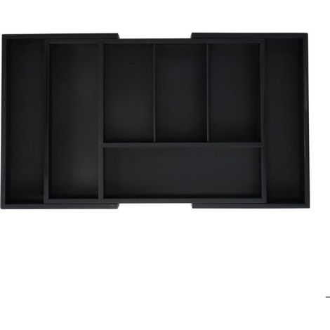 Range-Couverts - Extensible 5 à 7 Compartiments - Pour Tiroir Cuisine - Bambou et MDF - Noir (1/5)