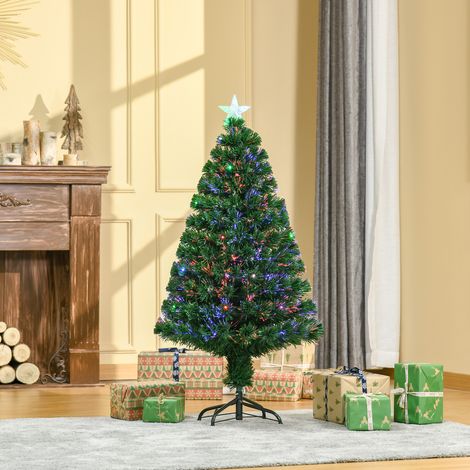 Árbol de Navidad de Fibra Óptica 120 cm Decoración Navideña con 16 LED de 3 Colores 130 Ramas Ø60x120 cm Verde (1/5)