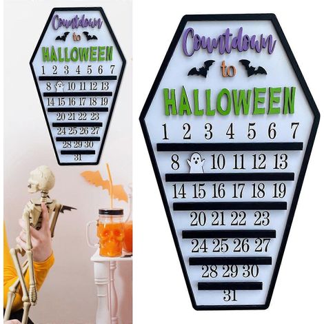 Décoration de chambre en liquidation Cadeaux Calendrier de l'Avent d'Halloween Bloc/chiffre en bois mobile à faire soi-même Calendrier de l'Avent en bois Panneau de compte à rebours (1/3)