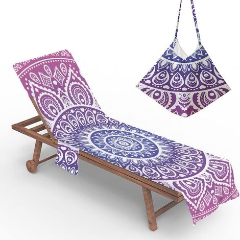 Housse De Chaise De Plage, Mandala Serviette De Plage avec Poches De Rangement, Housse De Transat Pliable Et Légère pour Bain De Soleil (dégradé Violet,75x210cm)