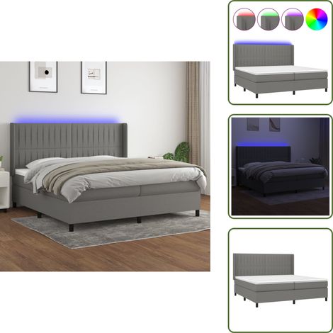 Sommier à lattes de lit matelas LED Gris foncé 200x200 cm Tissu - Sommier Tapissier - Lit Plateforme - Lit Avec Rangement - Lit Design - Lit Moderne (1/5)