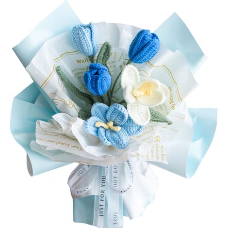 1 bouquet Fleurs artificielles au crochet, tulipes et marguerites, décoration intérieure, cadeau occasion spéciale (1/5)
