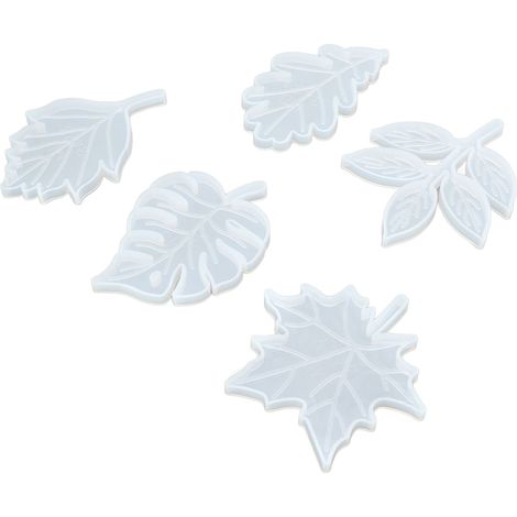 Moule à dessous de verre feuille, 5 pièces, silicone réutilisable brillant flexible, design style feuille pour création DIY de sous-verres (1/5)
