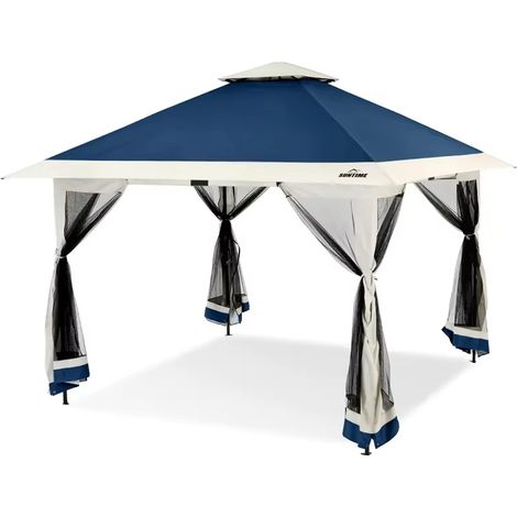 Tonnelle pop-up, Abri de jardin, Pare-soleil avec moustiquaire, Montage rapide pour jardins et terrasses  Imperméable et résistant aux UV (Bleu, 365x365 cm) (1/5)