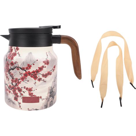 GARRYFIZH Théière isotherme avec couvercle 1000 ml en acier inoxydable, cafetière portable sous vide, poignée imitation bois, style A