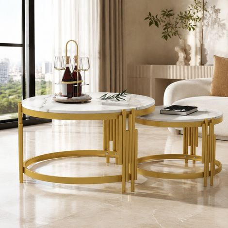 Mesa de centro nido 71,5x71,5x44 cm MDF blanco, modular y ahorra espacio FLORAGRACE (1/5)
