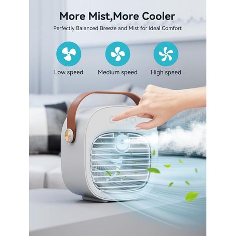 Mini airco-kleine airco-4000mAh oplaadbare persoonlijke luchtkoeler-Mini-airconditioner met 3 snelheden - mini aircooler met water-Stille desktopkoelventilator voor thuis, slaapkamer, reizen, kantoor, (1/5)