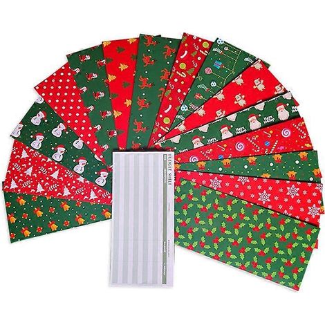 15 Weihnachtsumschläge + 15 Budgetblätter + 24 Etiketten für Geld und Quittungen