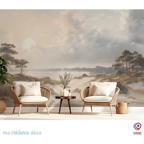 Papier peint : Plage Sud ouest, Aquarelle inspiration Turner - Intissé - L.300 x H.280 cm - Beige sable (1/5)