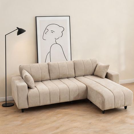 Canapé beige en tissu aspect lin polyester 242 x 156 x 87 cm (1/5)