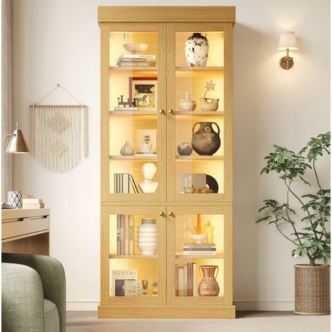 Vetrina LED 80 x 40 x 180 cm con protezione anti-ribaltamento, effetto legno naturale DESVIAE (1/5)