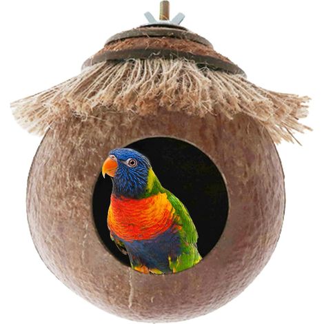 Nichoirs Oiseaux À Suspendre, Nichoir D'oiseau Cachette, Nid D'oiseau Cage, Nid D'oiseau en Coquille De Noix De Coco Naturelle pour Perruche, Calopsitte, Conure, Canari, Gerbille, Colombe, Hamster