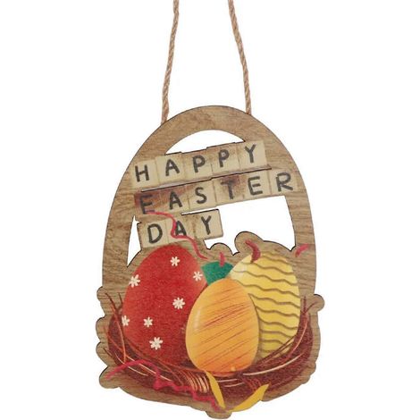 Panneau suspendu « Joyeuses Pâques » pour porche porte ou mur - Décoration festive - A06 (1/5)