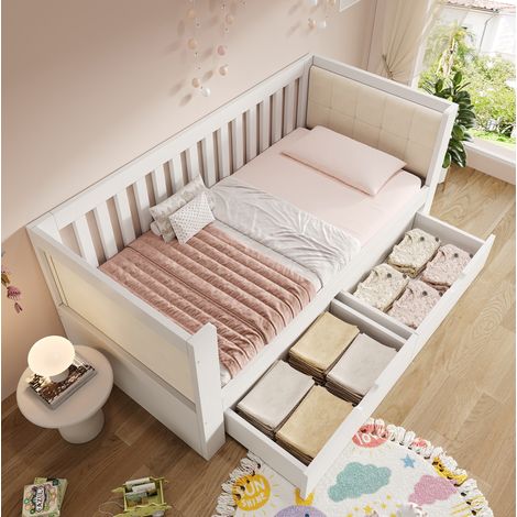 Cama dormitorio con 2 cajones madera blanca OKMYHOME (1/5)