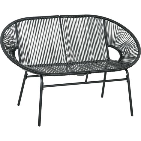 Panchina da giardino 2 posti in polyrattan nero con struttura in acciaio, 260 kg (1/5)