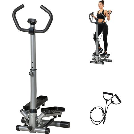 Stepper con Manubrio Regolabile, Monitor LCD ed Elastici, 55x53x118-128cm, Nero (1/5)