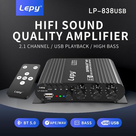 LEPY838 Bluetooth subwoofer amplifier, 12V car/computer/desktop speaker, USB flash drive lossless music playback -- Card reader 838 (1/4)