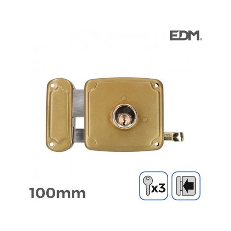 Cerradura de sobreponer EDM 85266 Dorado Acero 100 x 94 mm Sobreponer