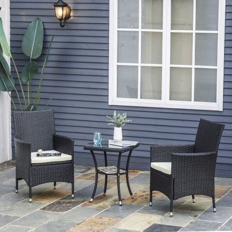 3 Pieces Rattan Bistro Set, Wicker Garden Furniture Set with 2-Tier ...
