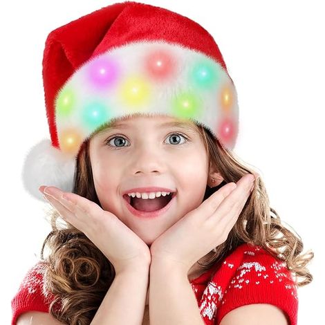 Bonnet de Père Noël lumineux en velours rouge avec LED, pour homme, femme et enfant (1/4)