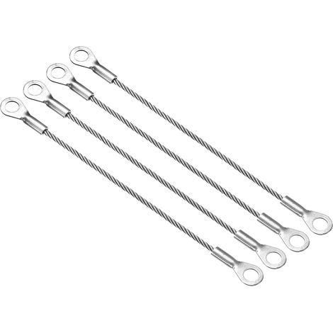Cuerda de seguridad de acero inoxidable 304, 20 cm x 2 mm, cable corto de acero con ojales, color plata, paquete de 4 (1/5)