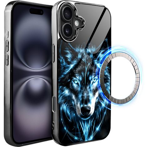 iPhone 16 ibizu Elite Glashülle mit MagSafe, Glasrückseite, Eiswolf, Schwarzchrom (1/5)