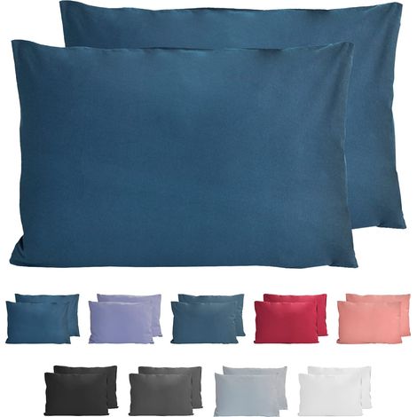 100% Coton Jersey Taie d'oreiller - Lot de 2 - 40x60 cm, Oreiller 150 g/m², Housse de Coussin, Bleu (1/5)