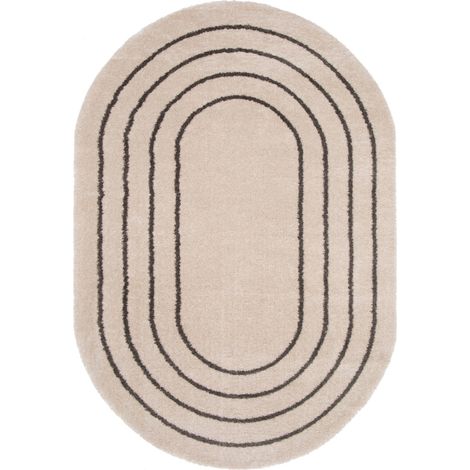 MAYA OVALE - Tapis ovale crème noir à reliefs doux 160x230
