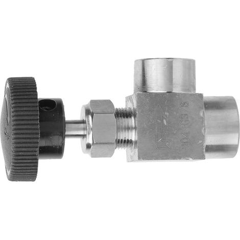 Vanne à aiguille à filetage interne BSPP, vanne à guillotine coudée en acier inoxydable 304 pour eau, gaz, huile et carburant (3/8 pouce). (1/5)