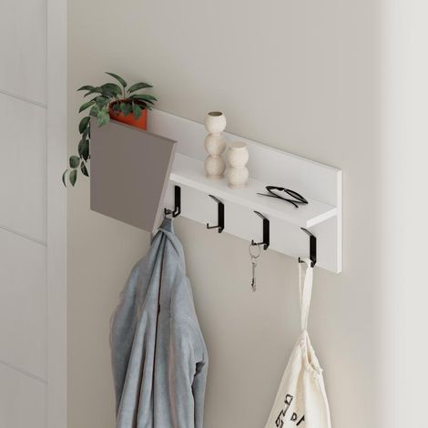 Mensola Appendiabiti da Parete 74x15,7x26 cm Attaccapanni Bianco e Beige Chiaro (1/4)
