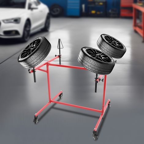 Soporte móvil para pintar 4 llantas Soporte para pintar llantas Soporte con caballetes Soporte de pintura para reparaciones de automóviles Rojo