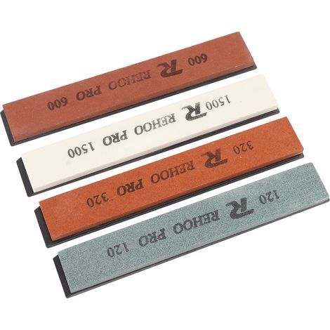 Lot de 4 pierres à aiguiser pour couteaux, grains 120, 320, 600 et 1500, pour ciseaux, ciseaux à bois et haches. (1/5)