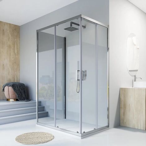 Box doccia cromato 3 lati 80x100x80cm con doppio scorrevole e vetro 6mm trasparente h185cm Tonga (1/4)