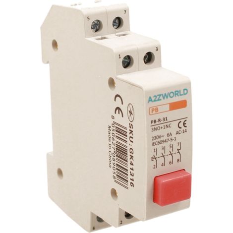 Pulsante Modulare Con Spia Luce Led Rosso 1M 6A AC 230V IP20 IEC60947-5-1 PB, Disponibili 2NO+2NC,3NO+1NC,4NO (3NO+1NC)