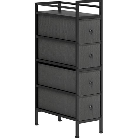Commode étroite à 4 tiroirs, rangement vertical en tissu avec plateau bois, structure métal et pieds réglables, 20 x 43 x 81,5 cm, noire  CHICFURN (1/5)