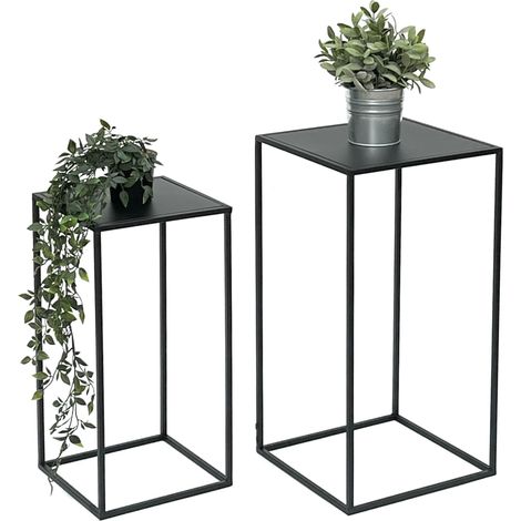 DanDiBo Blumenhocker Metall Schwarz Eckig Blumenständer Beistelltisch 96312 2er Set Blumensäule Modern Pflanzenständer Pflanzenhocker (1/5)