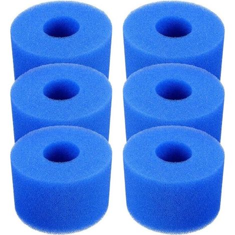 Lot de 6 cartouches de filtre de piscine réutilisables et lavables en mousse pour jacuzzi type S1 (bleu) (1/4)