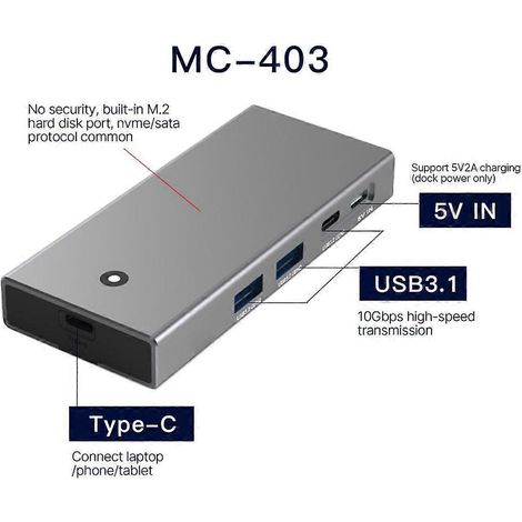 Station d'accueil Type-C M.2, deux protocoles, compatible HDMI 4K, alimentation PD100W, USB 10 Gbit/s (1/4)
